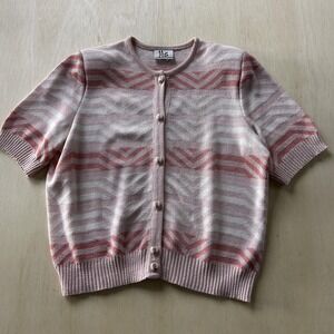Vintage Mita Cardigan Sweater Womens Medium Pink Short Sleeve Button Front Knit